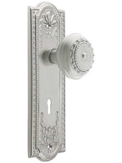 Meadows Design Mortise Lock Set With Matching Knobs in Satin Nickel.